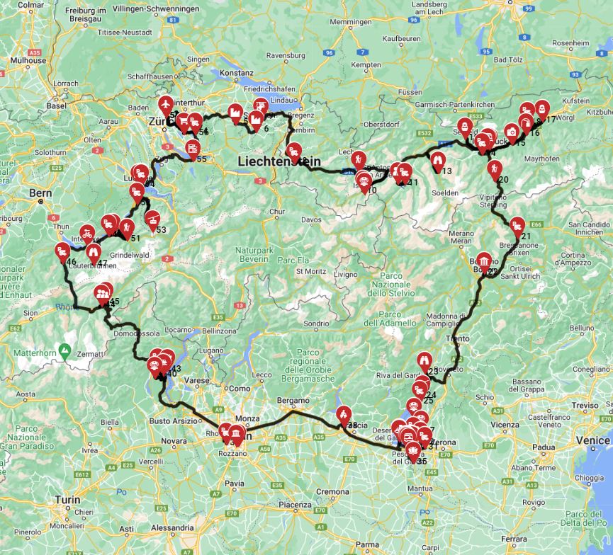 Zurich Roundtrip - South - Austria Tirol Italy Switzerland